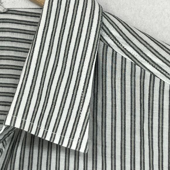 ZEGNA Shirt Mens L SPORT Striped Button Up Long Sleeve Woven Cotton Gray - Picture 3 of 15